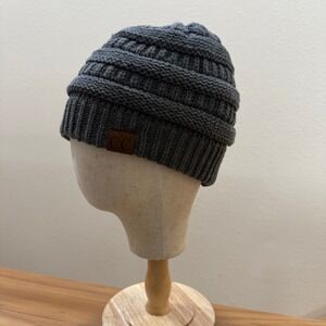 C.C Exclusives Gray Chunky Ribbed Winter Boho Streetwear Knit Cap Beanie Hat